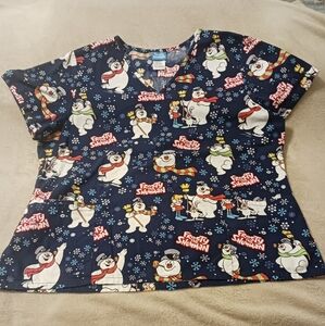 Frosty the Snowman Pattern navy blue print Srub top size XL